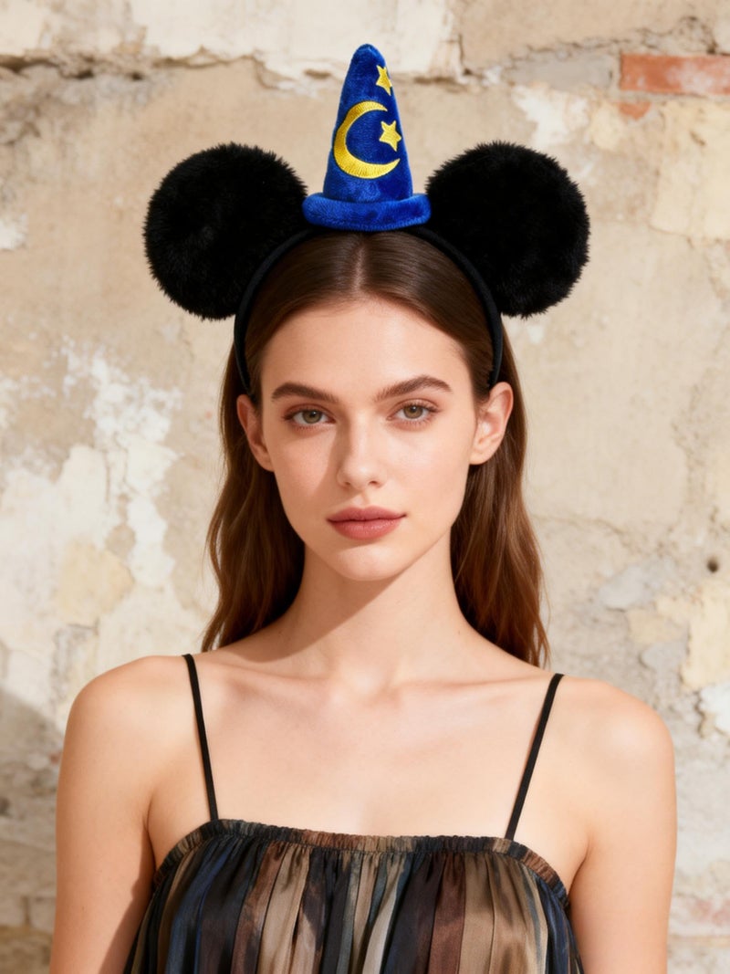A Miaow Horn Flower Headpiece Black Mouse Ears Headband MM Butterfly Hair Hoop Halloween Park Women Adults Costume Photo Shoot (Yellow Moon Stars) - Image 4